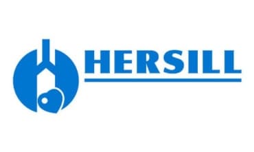 Blue HERSILL logo with a circular icon depicting stylized lungs and a heart on white.
